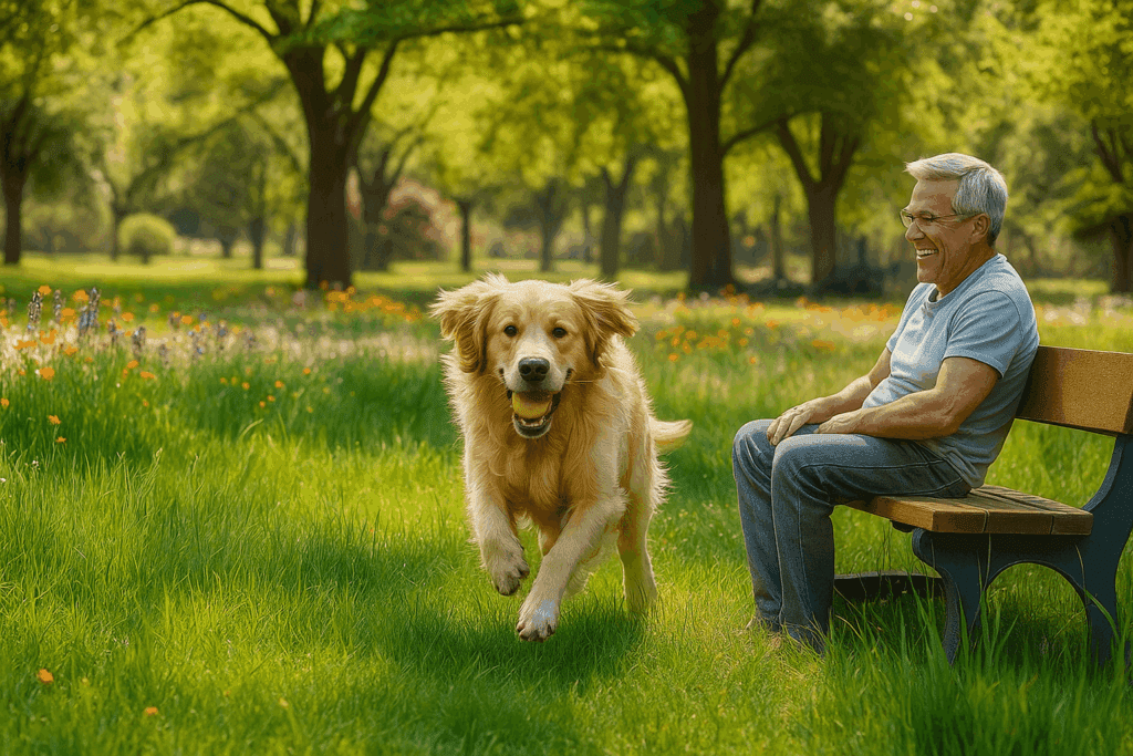 Cachorro feliz brincando no parque