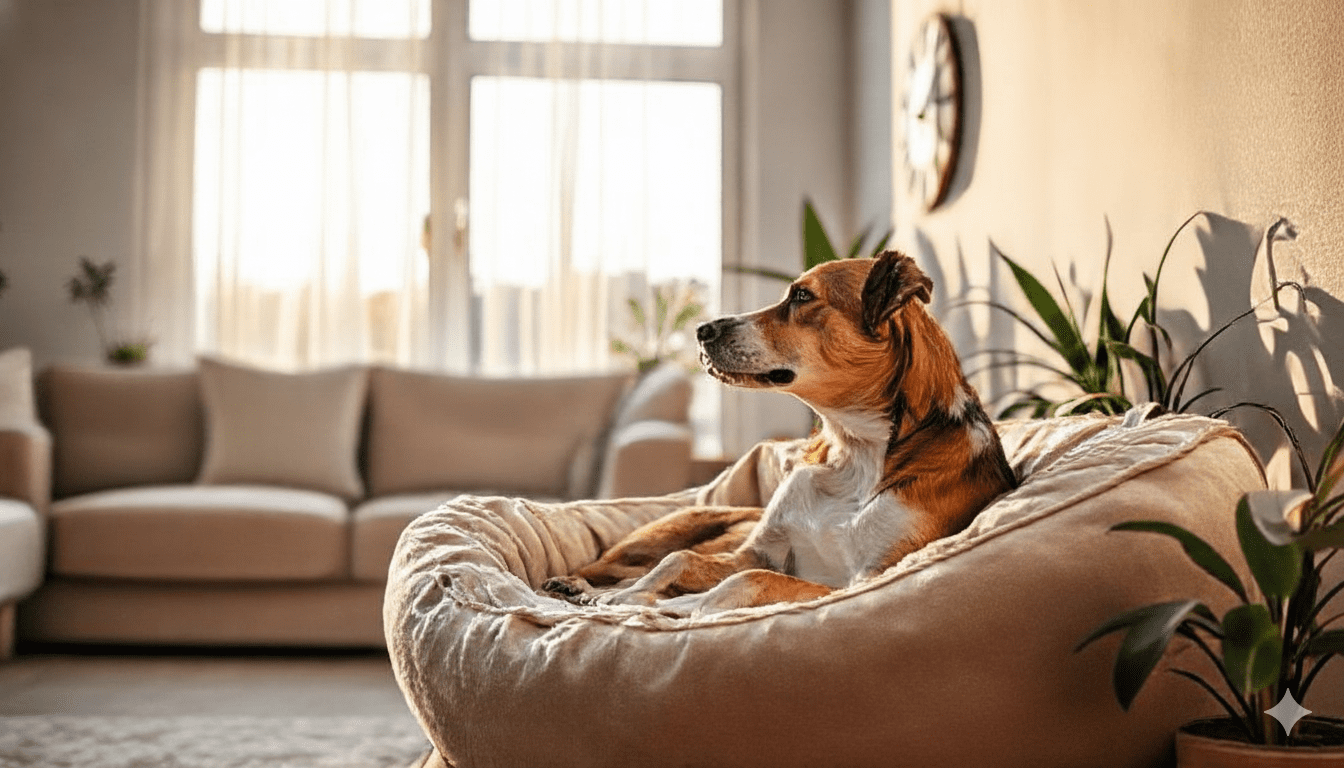 Pet relaxando em casa sozinho