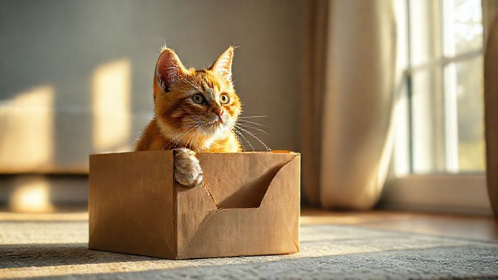 Gato brincando dentro de uma caixa
