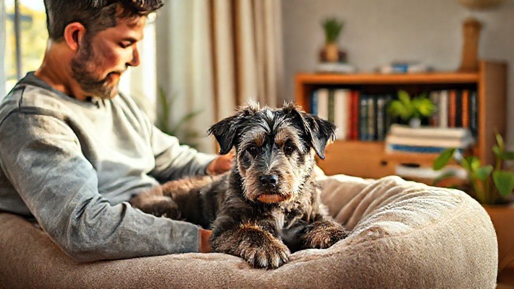 Cachorro idoso descansando em uma cama confortável