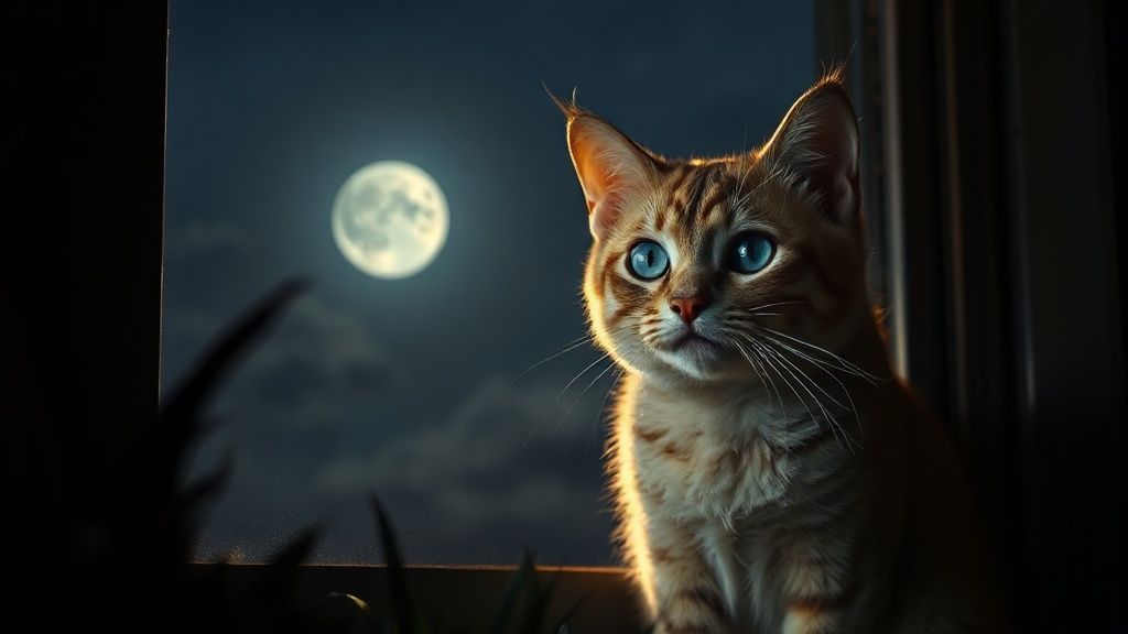 Gato miando à noite